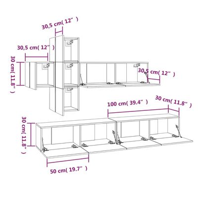 vidaXL Set di Mobili Porta TV 7 pz Grigio Sonoma in Legno Multistrato