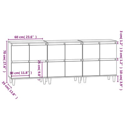 vidaXL Credenze 3pz Rovere Fumo 60x35x70 cm in Legno Multistrato