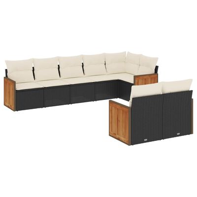 vidaXL Set Divani da Giardino con Cuscini 8 pz Nero in Polyrattan