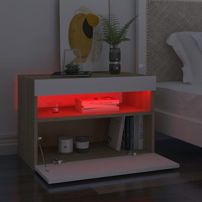 vidaXL Comodini con Luci LED 2 pz Bianco e Sonoma 60x35x40 cm