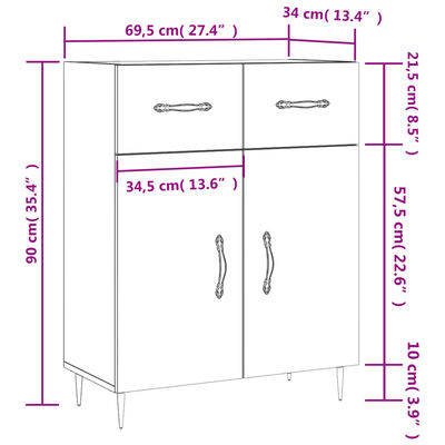 vidaXL Credenza Grigio Sonoma 69,5x34x90 cm in Legno Multistrato