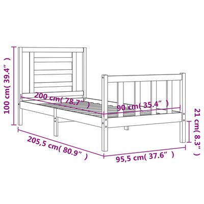 vidaXL Giroletto con Testiera Bianco 90x200 cm in Legno Massello