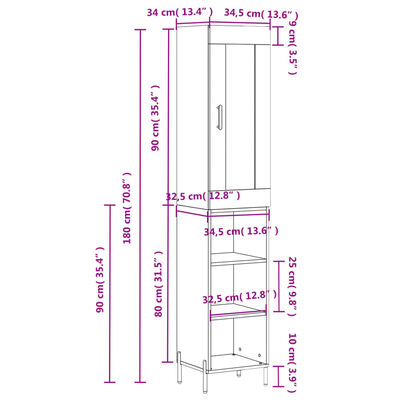 vidaXL Credenza Grigio Cemento 34,5x34x180 cm in Legno Multistrato