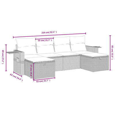 vidaXL Set Divano da Giardino 6 pz con Cuscini Marrone in Polyrattan