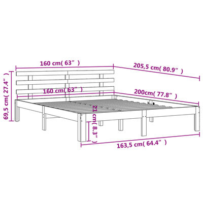 vidaXL Letto senza Materasso Marrone Cera 160x200 cm in Legno di Pino