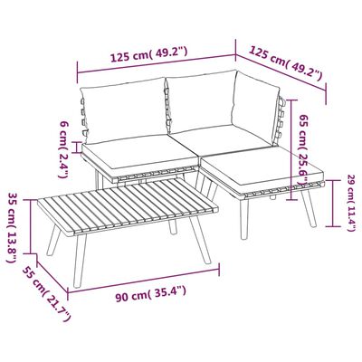 vidaXL Set Divani da Giardino 4 pz con Cuscini in Massello di Acacia