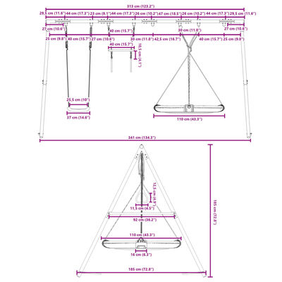 vidaXL Set Gioco da Esterno Altalena Trapezio e Altalena con Piattino