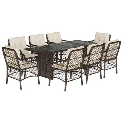 vidaXL Set da Pranzo da Giardino 9pz con Cuscini Marrone in Polyrattan