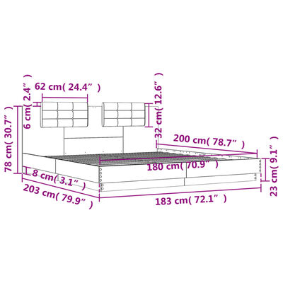 vidaXL Giroletto Testiera Grigio Sonoma 180x200 cm Legno Multistrato