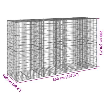 vidaXL Cesto Gabbione con Copertura 350x100x200 cm in Ferro Zincato