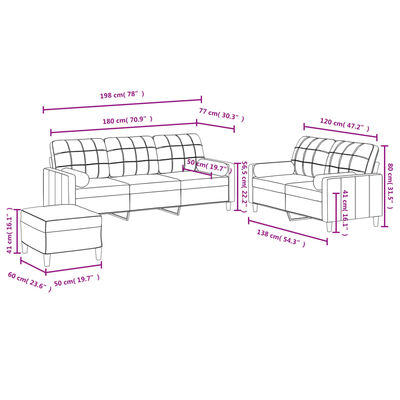 vidaXL Set Divani 3 pz con Cuscini Grigio Chiaro in Tessuto