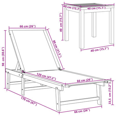 vidaXL Lettini Prendisole 2 pz con Tavolo Blu Legno Acacia e Textilene