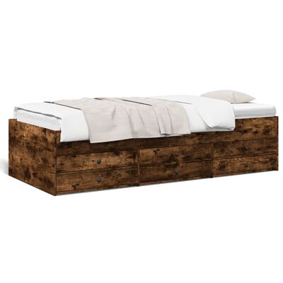 vidaXL Divano Letto con Cassetti senza Materasso Rovere Fumo 75x190 cm