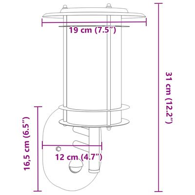 vidaXL Applique da Esterno con Sensore Nera in Acciaio Inossidabile