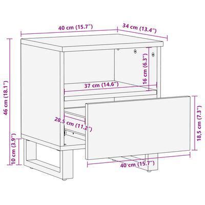 vidaXL Comodino 40x34x46 cm in Legno Massello di Mango Sbiancato