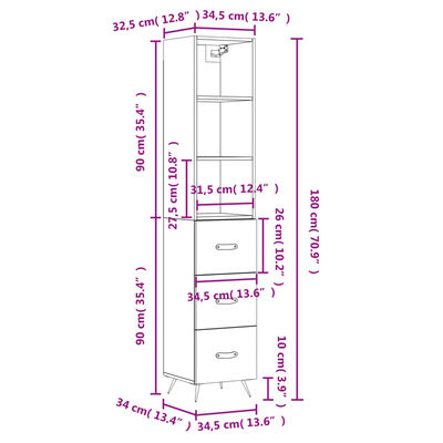 vidaXL Credenza Nera 34,5x34x180 cm in Legno Multistrato