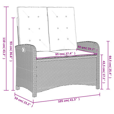 vidaXL Set da Pranzo da Giardino 2 pz con Cuscini Nero in Polyrattan