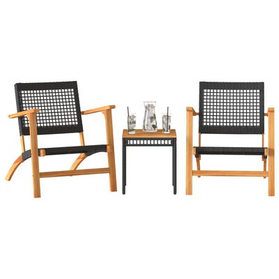 vidaXL Set da Bistrot 3 pz Nero in Polyrattan e Legno Massello Acacia