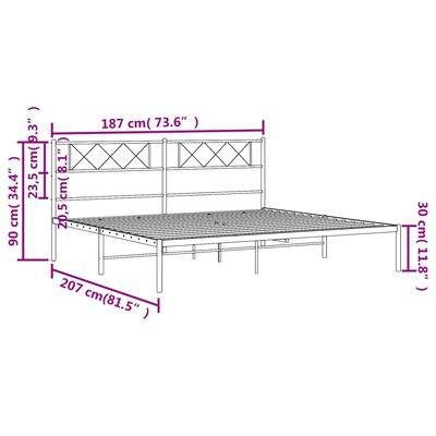 vidaXL Giroletto con Testiera Metallo Bianco 180x200 cm