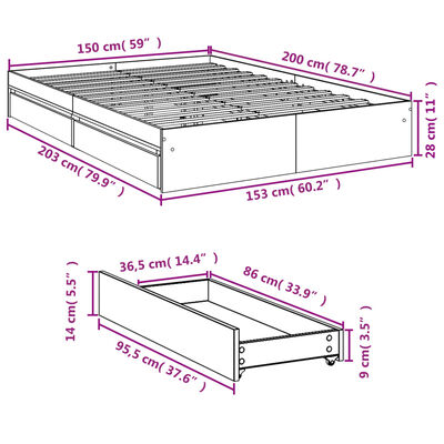 vidaXL Giroletto con Cassetti Rovere Fumo 150x200 cm Legno Multistrato