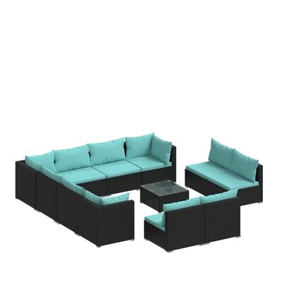 vidaXL Set Divani da Giardino 12 pz con Cuscini in Polyrattan Nero