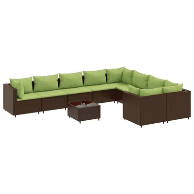 vidaXL Set Divani da Giardino 10pz con Cuscini in Polyrattan Marrone