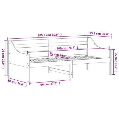 vidaXL Dormeuse senza Materasso Bianca 90x200 cm Legno Massello Pino