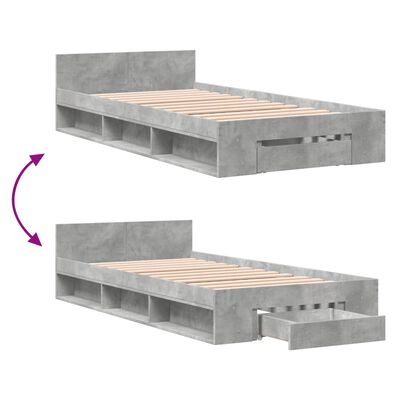 vidaXL Giroletto Cassetto Grigio Cemento 75x190 cm Legno Multistrato