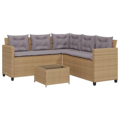 vidaXL Divano da Giardino con Tavolo e Cuscini a L Beige in Polyrattan