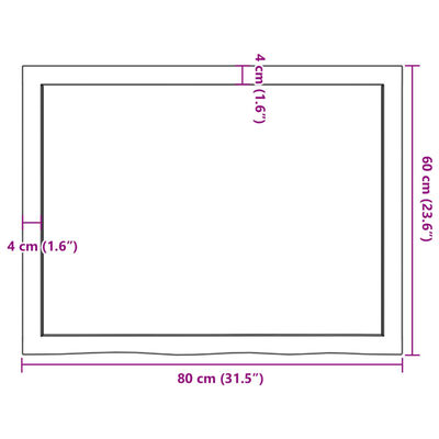 vidaXL Piano Bagno Marrone Scuro 80x60x(2-4)cm Legno Massello Trattato