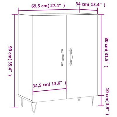 vidaXL Credenza Grigio Cemento 69,5x34x90 cm in Legno Multistrato