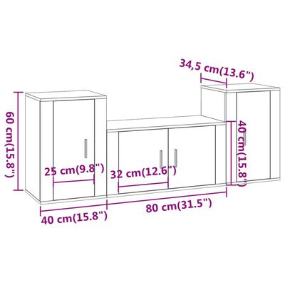 vidaXL Set Mobili Porta TV 3 pz Bianco Lucido in Legno Multistrato