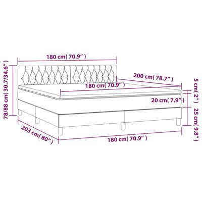 vidaXL Giroletto a Molle con Materasso Grigio Chiaro 180x200cm Velluto