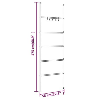 vidaXL Scala Porta Asciugamani con 5 Livelli Nera 58x175 cm in Ferro