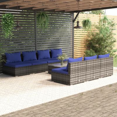 vidaXL Set Divani da Giardino 8 pz con Cuscini in Polyrattan Grigio