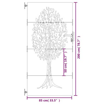 vidaXL Cancello da Giardino 85x200 cm in Acciaio Corten Design Albero