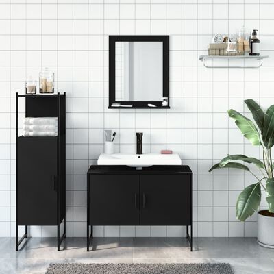 vidaXL Set di Mobili da Bagno 3 pz Nero in Legno Multistrato