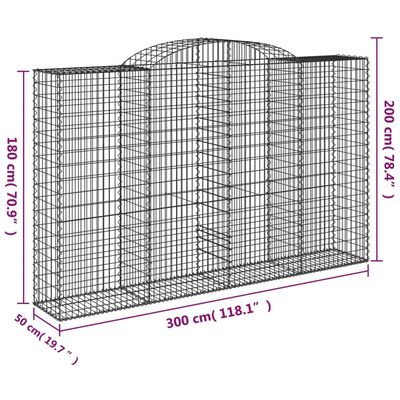 vidaXL Cesti Gabbioni ad Arco 13 pz 300x50x180/200 cm Ferro Zincato