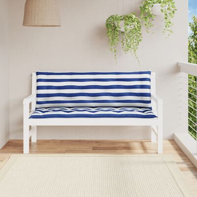 vidaXL Cuscini Panca Giardino 2pz Righe Bianche Blu 150x50x7cm Tessuto