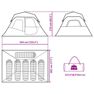 vidaXL Tenda Famiglia con LED 6 Persone Blu Chiaro a Rilascio Rapido