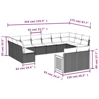 vidaXL Set Divani da Giardino 12 pz con Cuscini Nero in Polyrattan