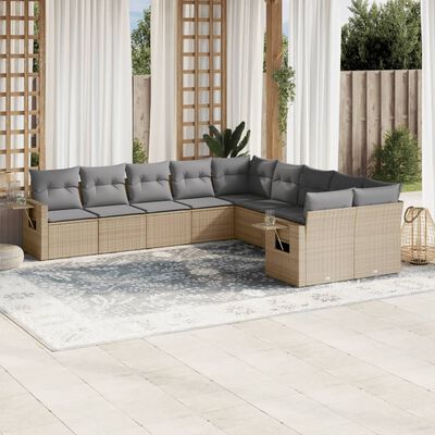 vidaXL Set Divano da Giardino 10 pz con Cuscini Beige in Polyrattan