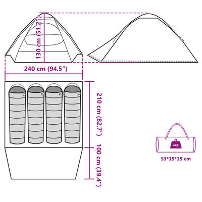 vidaXL Tenda Campeggio a Cupola 4 Persone Bianca Tessuto Impermeabile