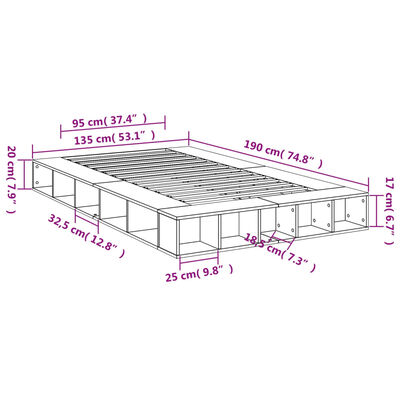 vidaXL Giroletto Rovere Fumo 135x190 cm in Legno Multistrato