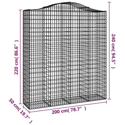 vidaXL Cesti Gabbioni ad Arco 7 pz 200x50x220/240 cm Ferro Zincato