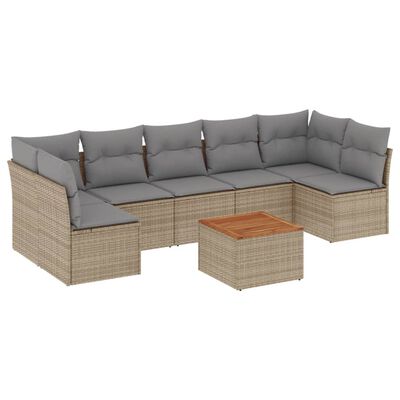 vidaXL Set Divano da Giardino 8 pz con Cuscini Beige Misto Polyrattan