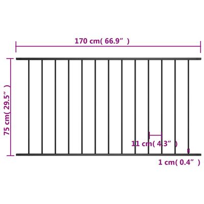 vidaXL Pannello di Recinzione in Acciaio Verniciato 1,7x0,75 m Nero