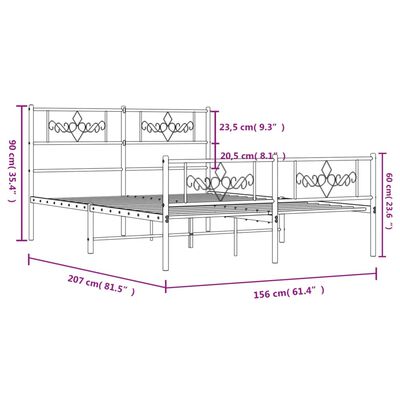 vidaXL Giroletto con Testiera e Pediera Metallo Bianco 150x200 cm