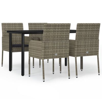 vidaXL Set da Pranzo Giardino 5pz Nero e Grigio con Cuscini Polyrattan