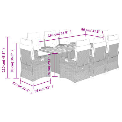 vidaXL Set Pranzo da Giardino 9 pz con Cuscini Beige Misto Polyrattan